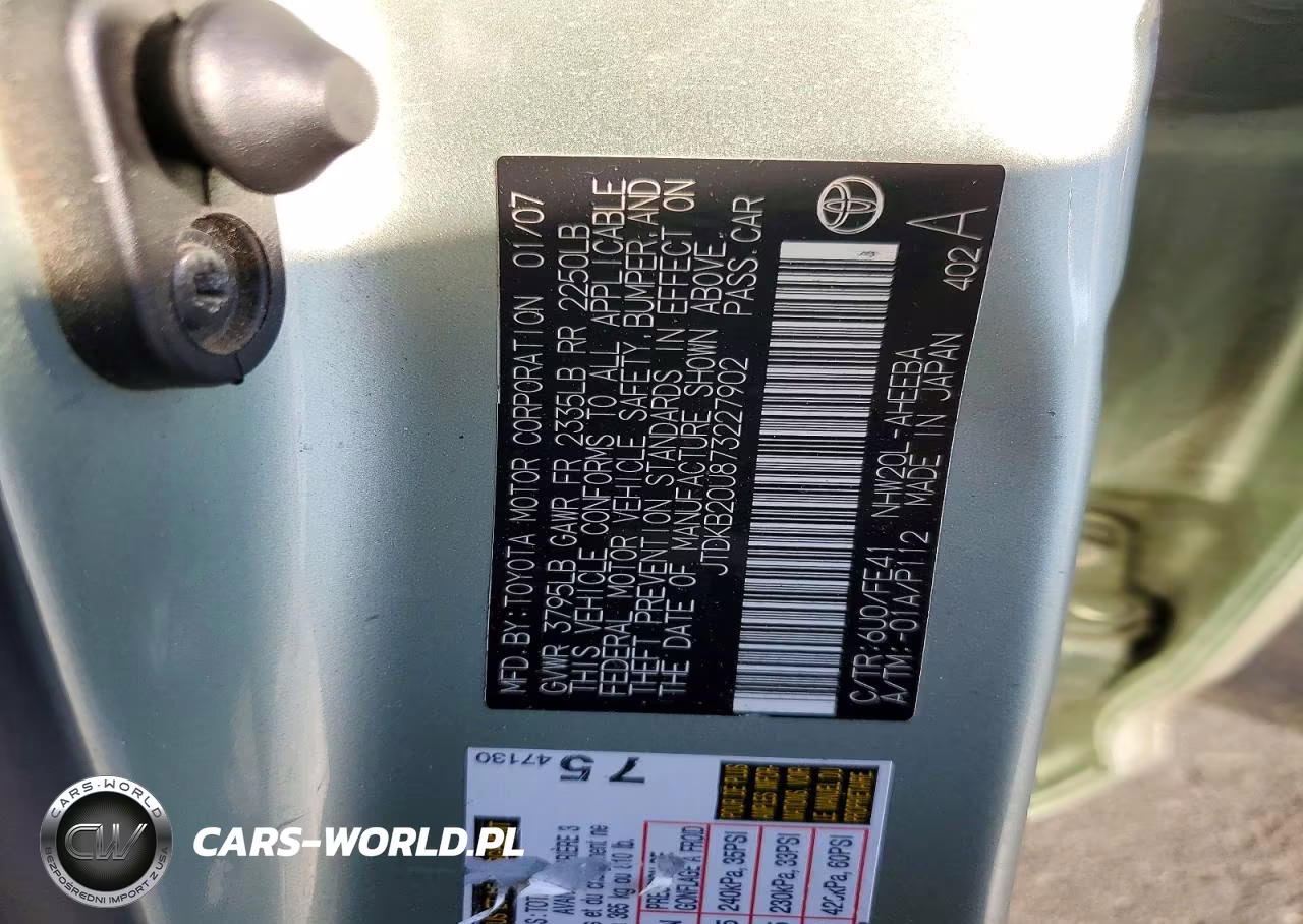 2007 Toyota Prius Base VIN:JTDKB20U873227902 - 12