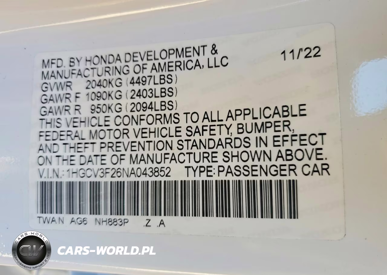 2022 Honda Accord Hybrid Sport VIN:1HGCV3F26NA043852 - 13