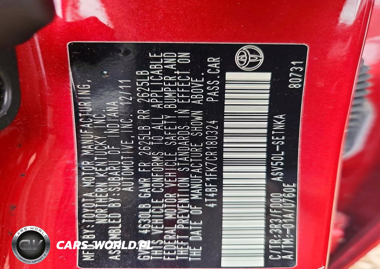 2012 Toyota Camry Le VIN:4T4BF1FK7CR180324 - 12