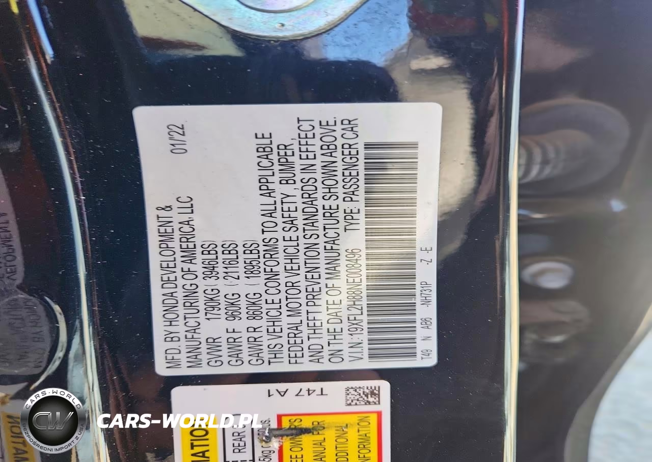 2022 Honda Civic Sport VIN:19XFL2H88NE008496 - 13