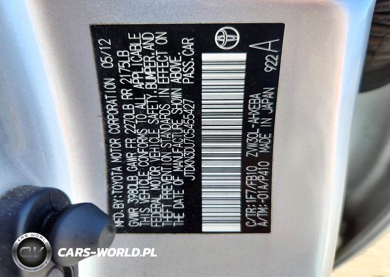 2012 Toyota Prius Two VIN:JTDKN3DU7C5455427 - 12