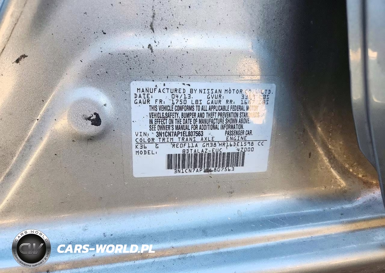2014 Nissan Versa 1.6 S VIN:3N1CN7AP1EL807563 - 12