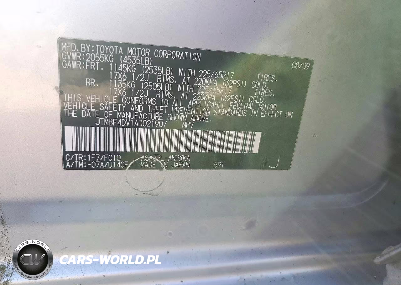 2010 Toyota Rav4 Base VIN:JTMBF4DV1AD021907 - 13