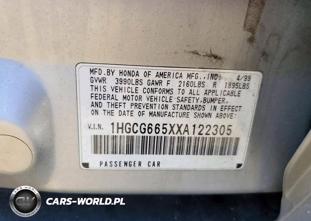 1999 Honda Accord Lx VIN:1HGCG665XXA122305 - 12