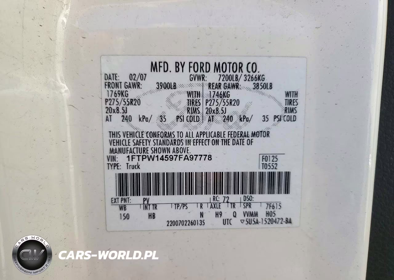 2007 Ford F150 Supercrew VIN:1FTPW14597FA97778 - 12