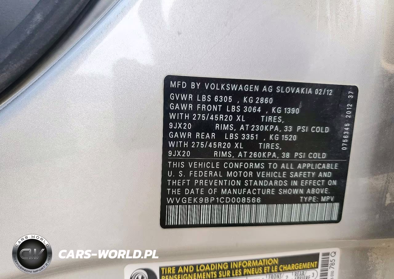 2012 Volkswagen Touareg V6 Tdi VIN:WVGEK9BP1CD008566 - 13