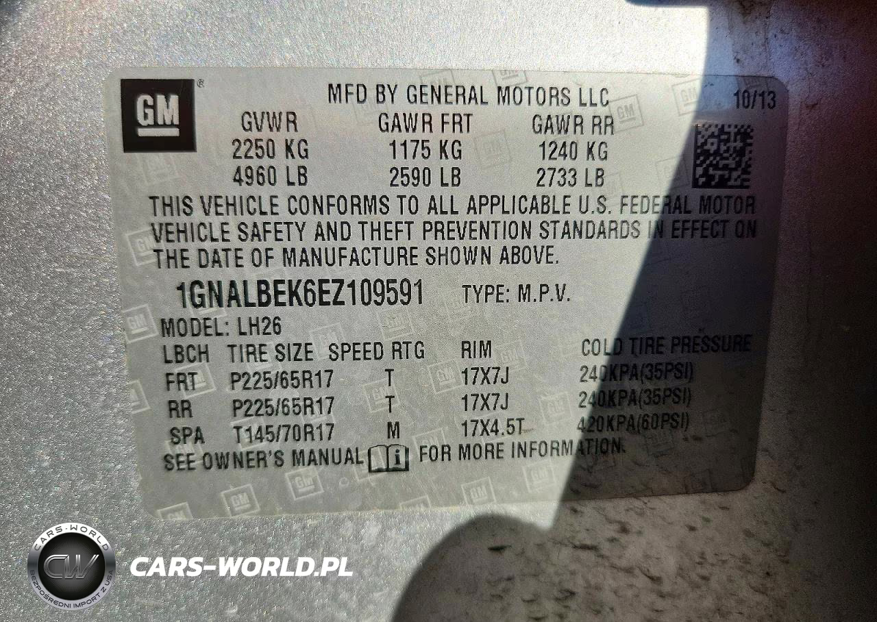 2014 Chevrolet Equinox Lt VIN:1GNALBEK6EZ109591 - 14