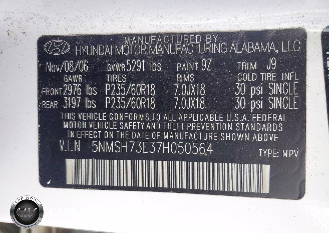 2007 Hyundai Santa Fe Se VIN:5NMSH73E37H050564 - 13