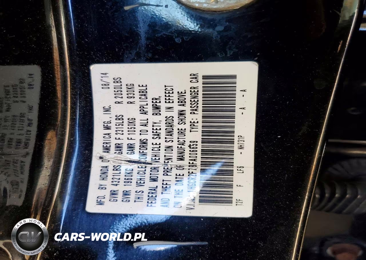2015 Honda Accord Ex VIN:1HGCR2F79FA006659 - 12