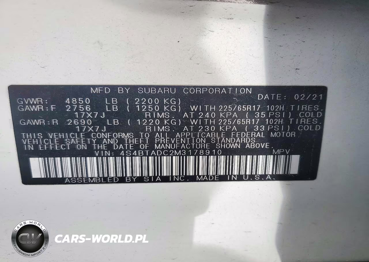 2021 Subaru Outback Premium VIN:4S4BTADC2M3178910 - 13