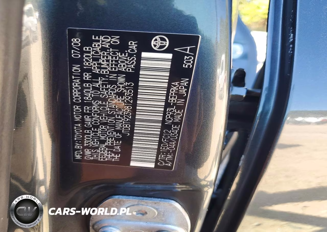 2008 Toyota Yaris Base VIN:JTDBT923981293513 - 13