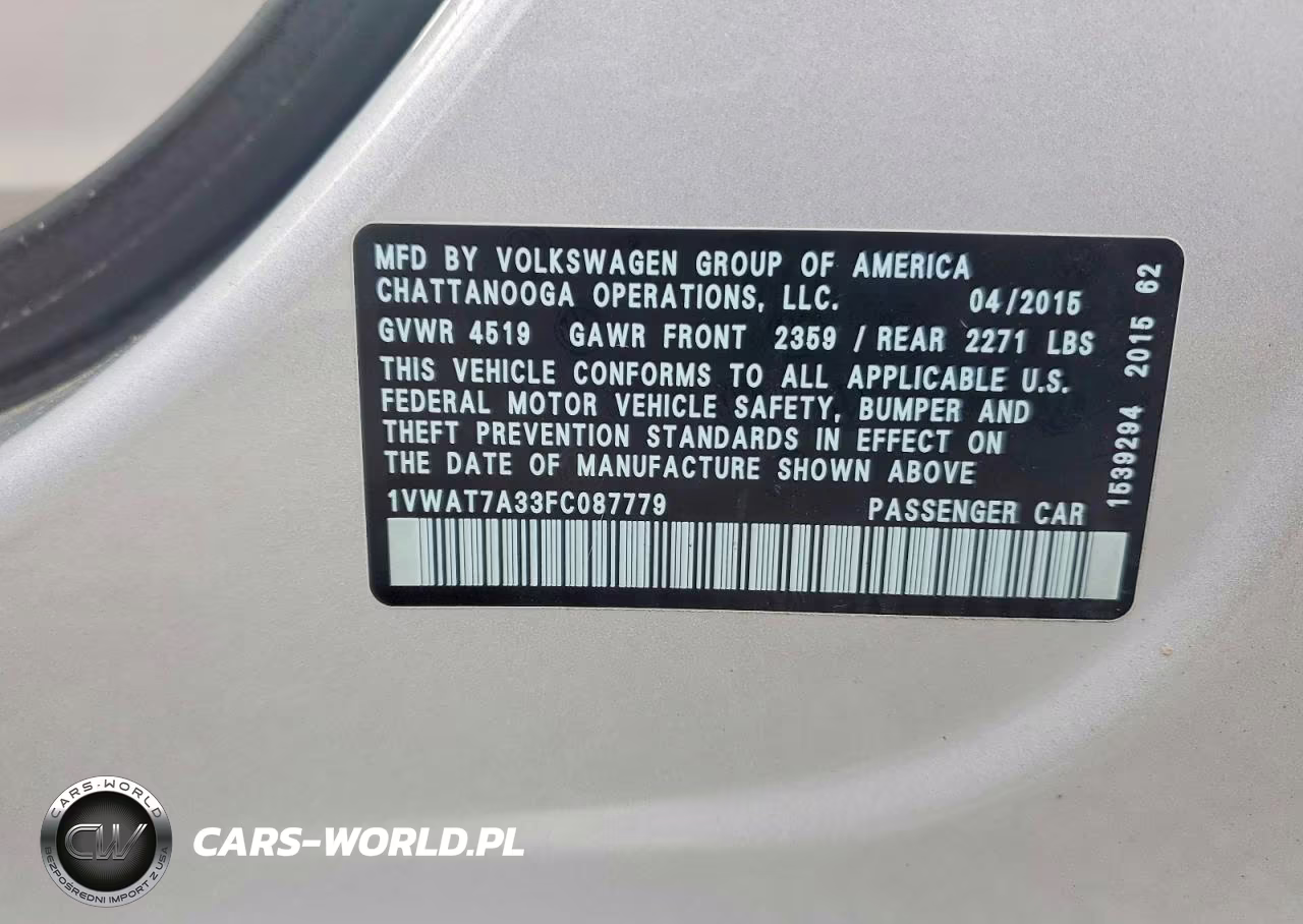 2015 Volkswagen Passat S VIN:1VWAT7A33FC087779 - 12