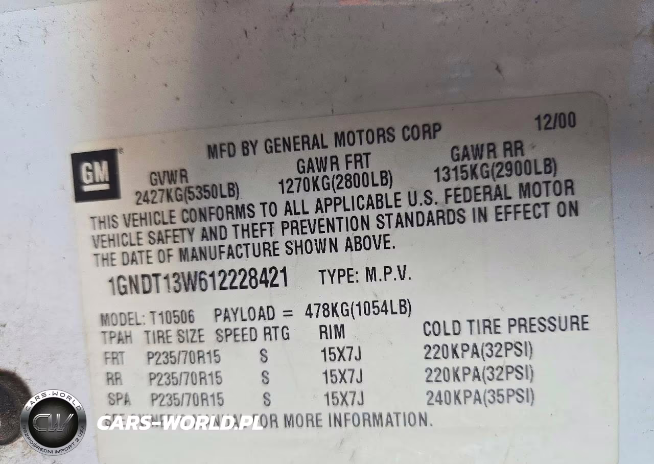 2001 Chevrolet Blazer VIN:1GNDT13W612228421 - 12