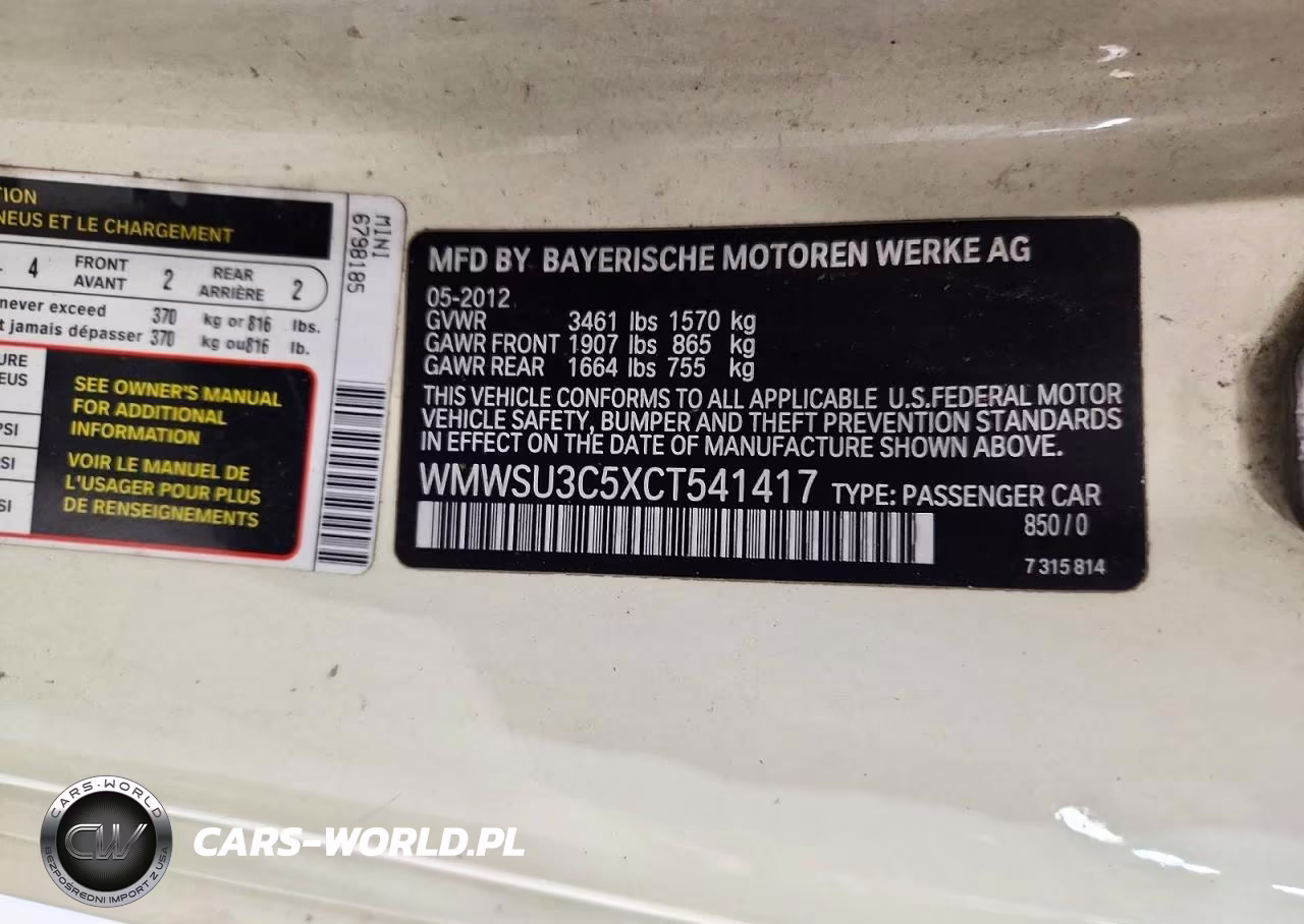 2012 Mini Cooper VIN:WMWSU3C5XCT541417 - 12