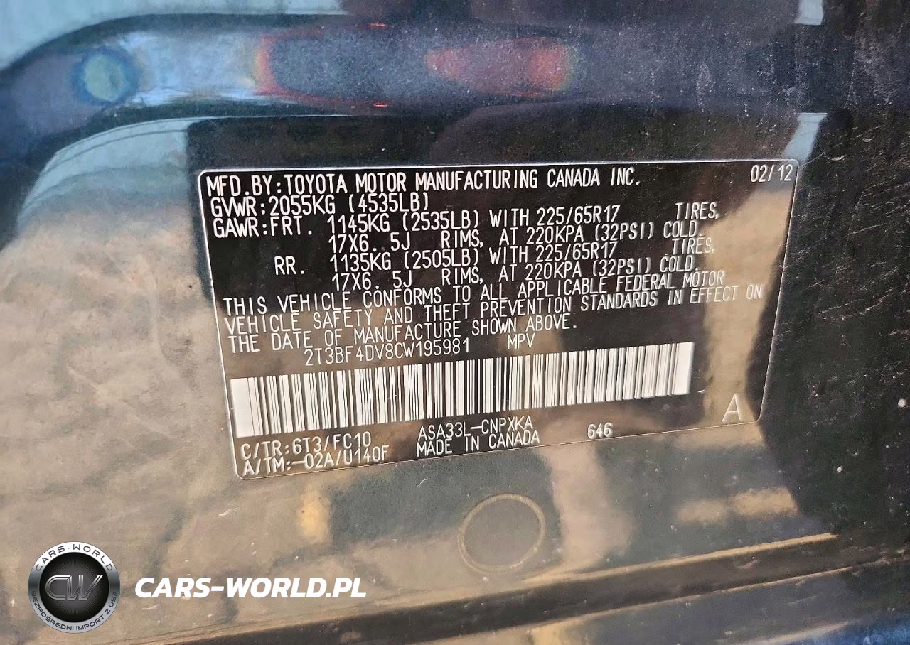 2012 Toyota Rav4 Base VIN:2T3BF4DV8CW195981 - 13