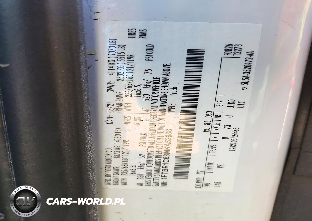 2021 Ford Transit T-250 VIN:1FTBR1C83MKA52688 - 7
