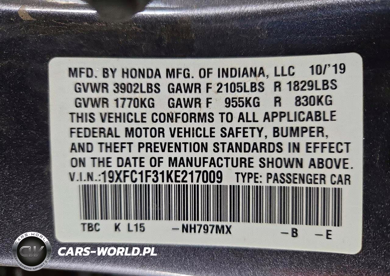 2019 Honda Civic Ex VIN:19XFC1F31KE217009 - 12