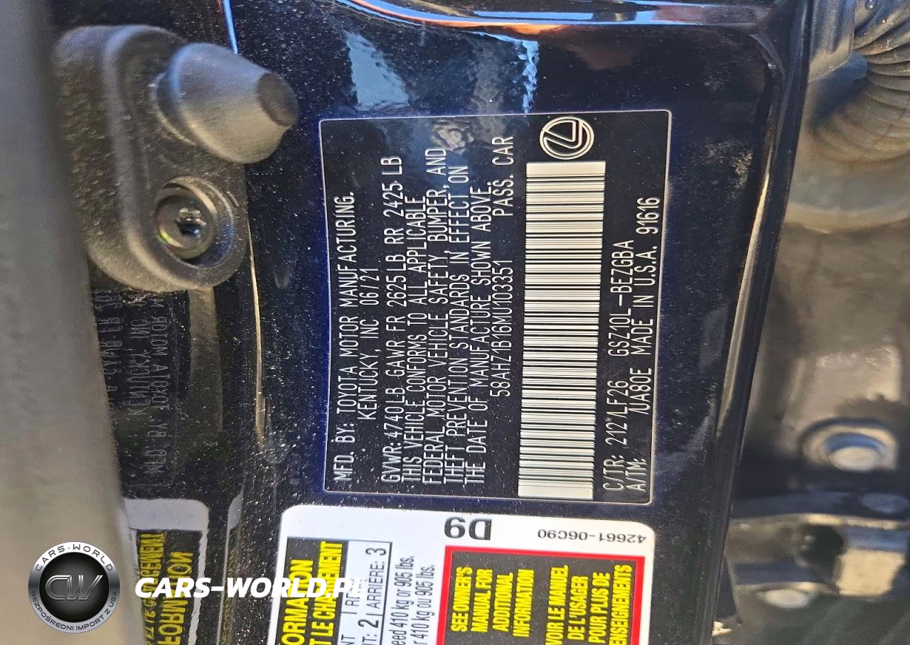 2021 Lexus Es 350 F Sport VIN:58AHZ1B16MU103351 - 13