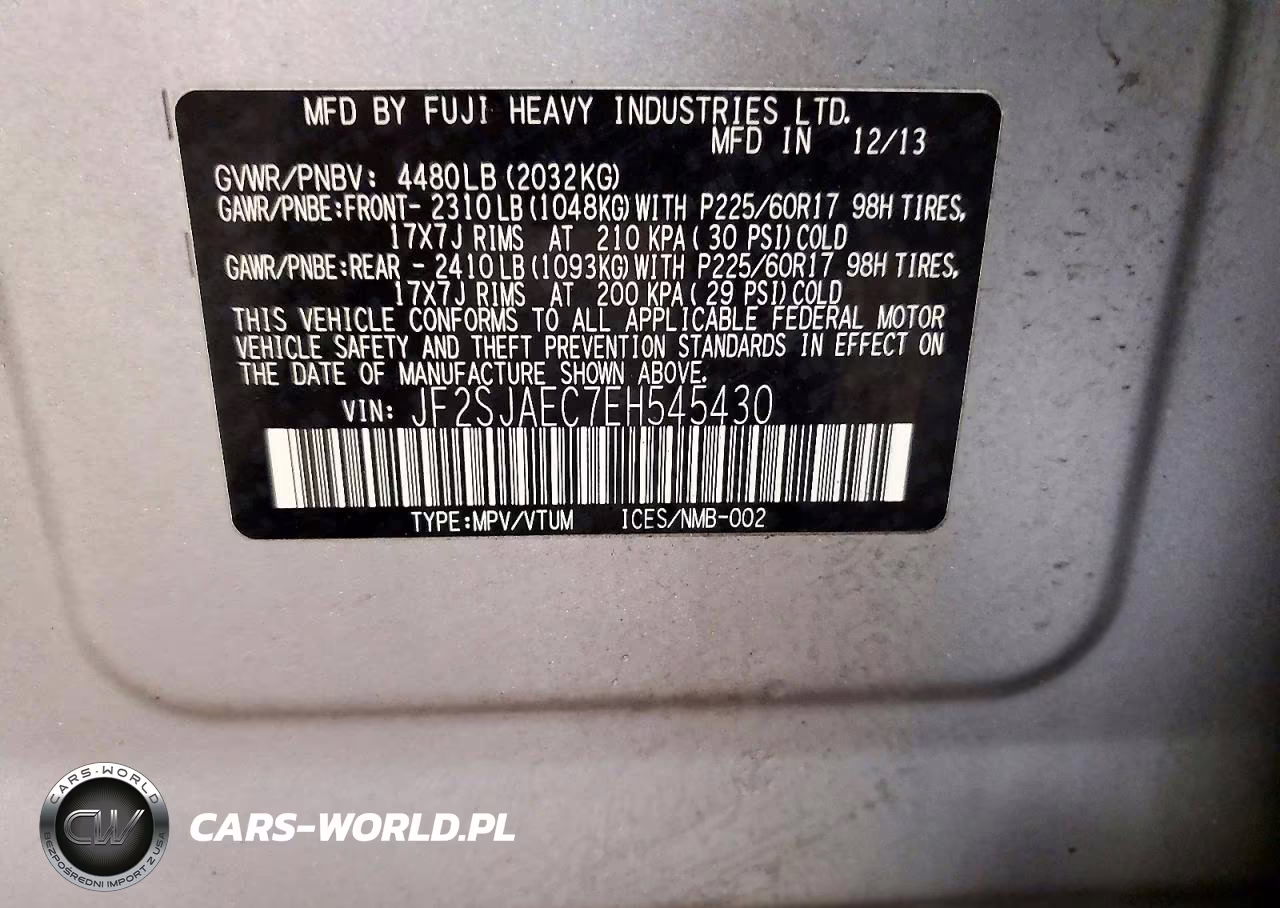 2014 Subaru Forester 2.5I Premium VIN:JF2SJAEC7EH545430 - 14