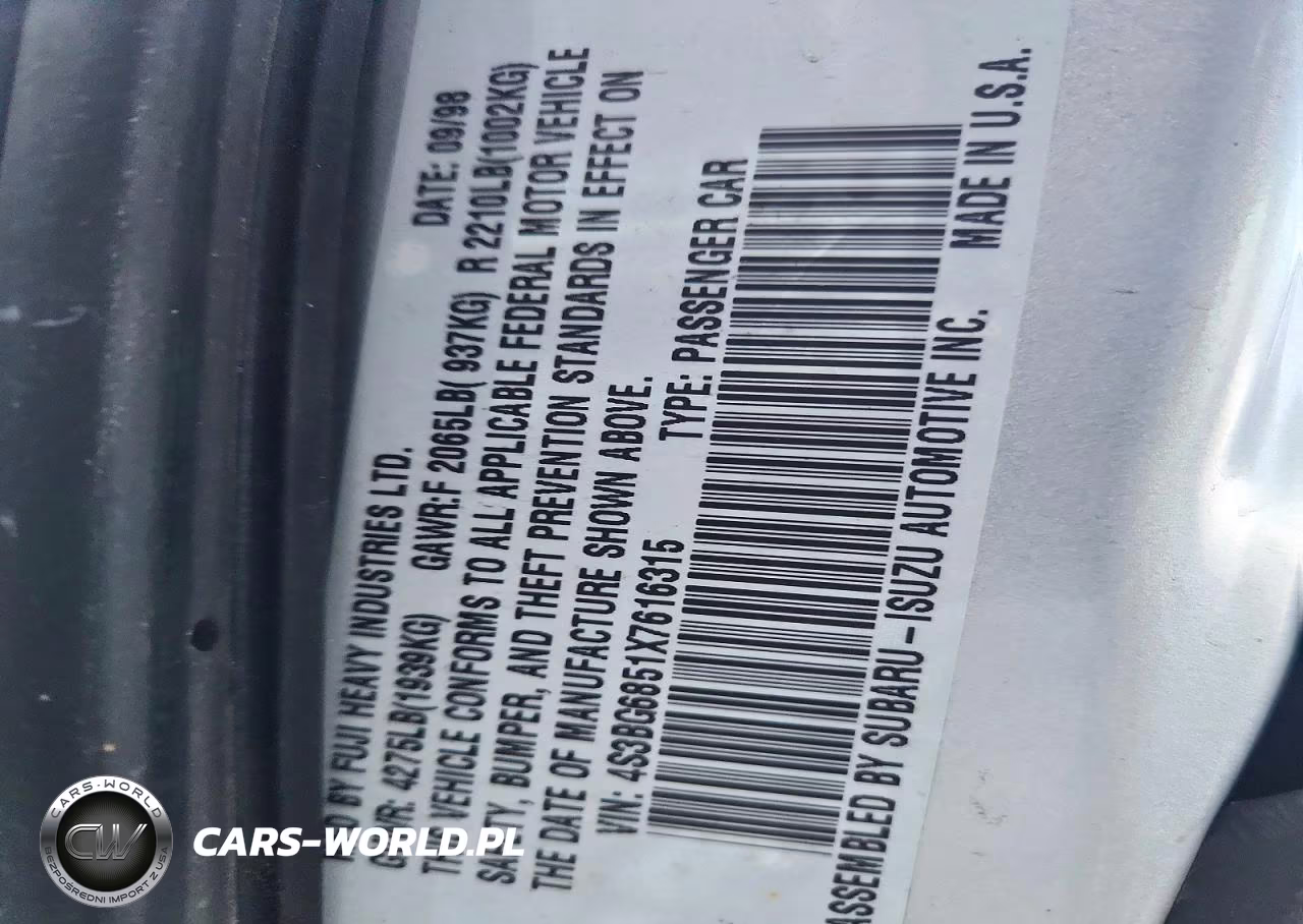 1999 Subaru Legacy Outback VIN:4S3BG6851X7616315 - 13