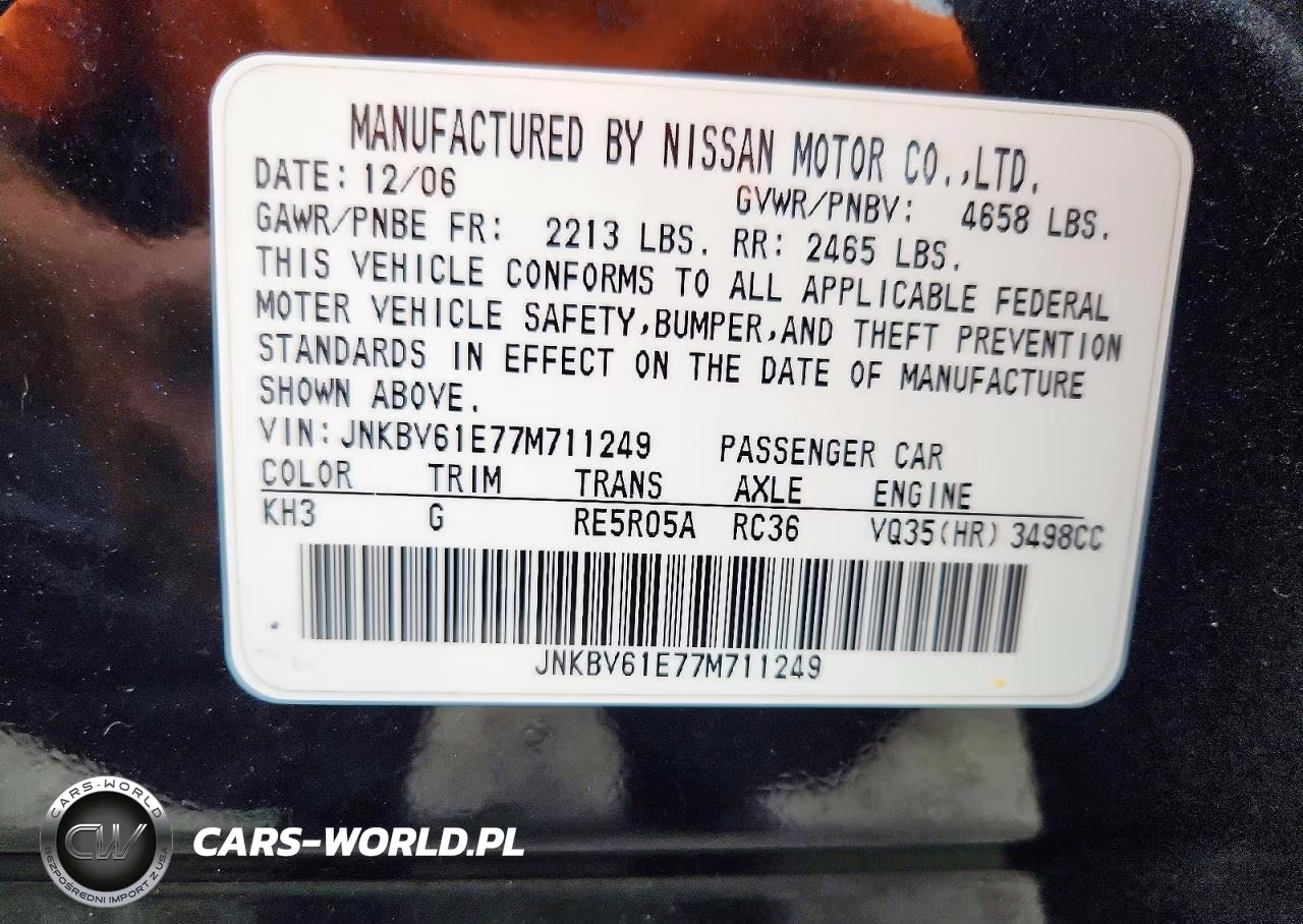 2007 Infiniti G35 Base VIN:JNKBV61E77M711249 - 12