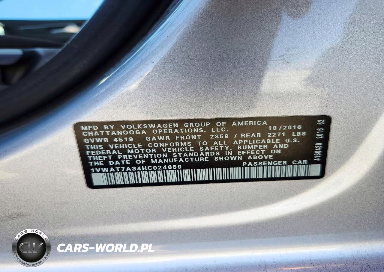 2017 Volkswagen Passat S VIN:1VWAT7A34HC024659 - 13