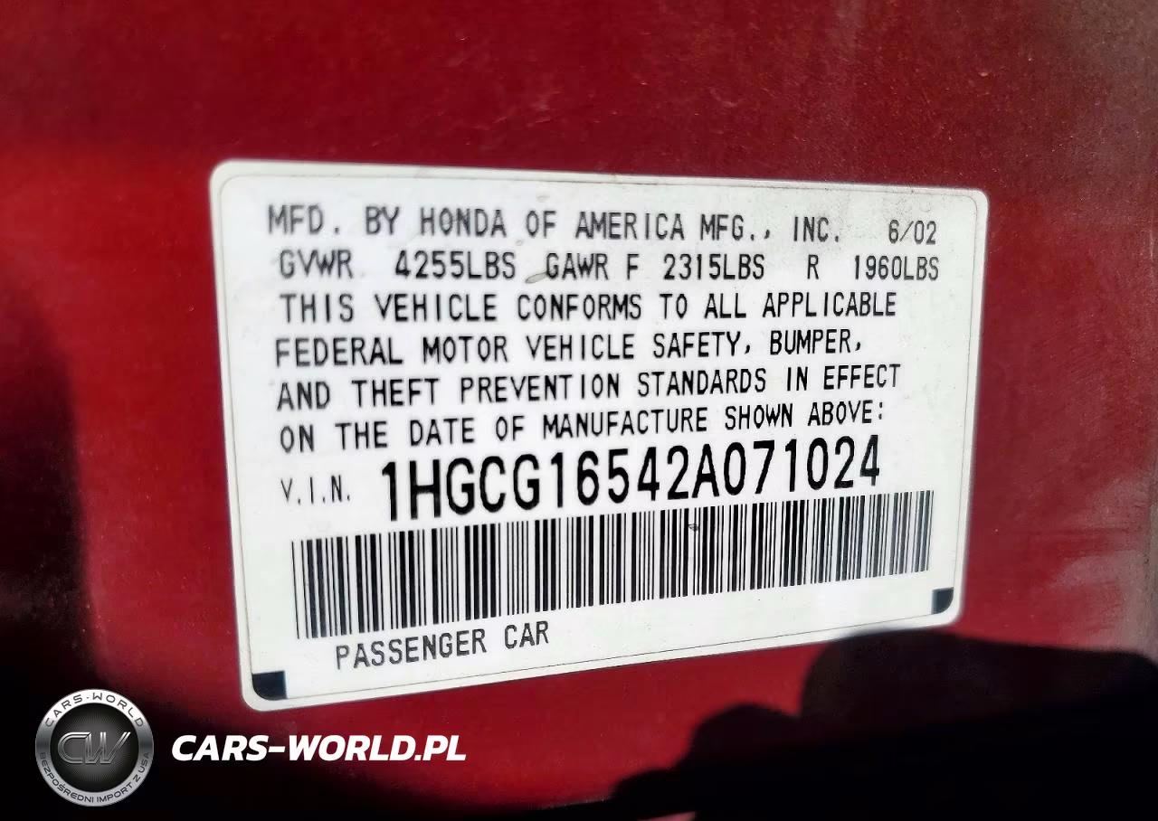 2002 Honda Accord Ex VIN:1HGCG16542A071024 - 12