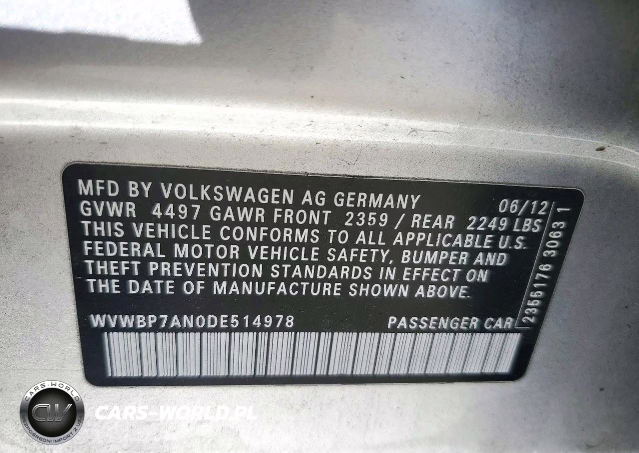 2013 Volkswagen Cc Sport VIN:WVWBP7AN0DE514978 - 13
