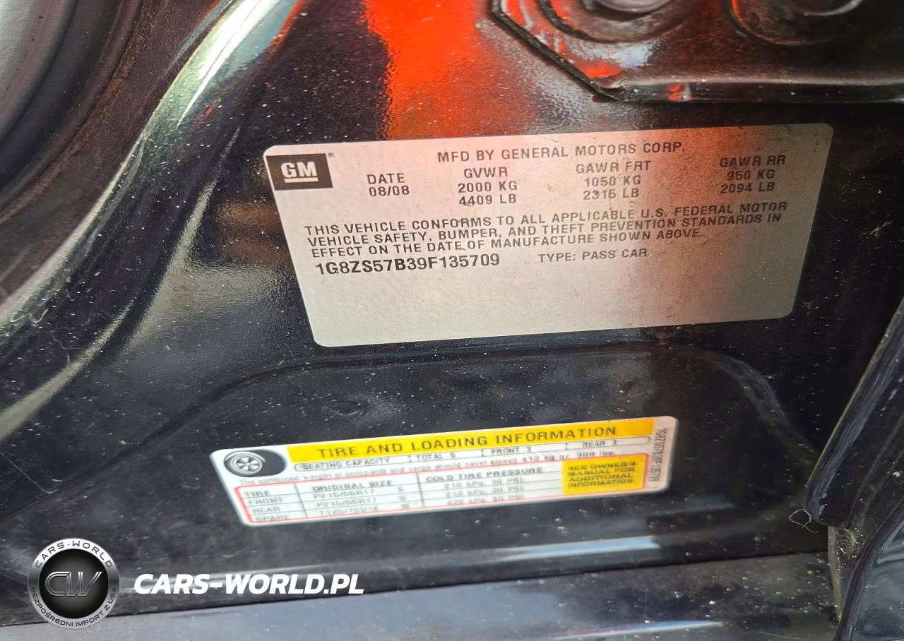 2009 Saturn Aura Xe VIN:1G8ZS57B39F135709 - 12