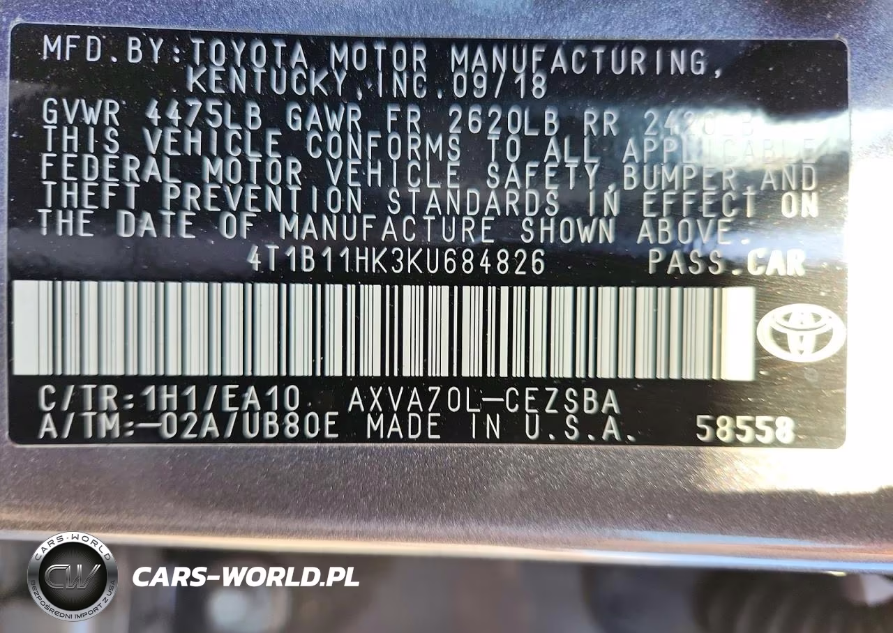 2019 Toyota Camry Se VIN:4T1B11HK3KU684826 - 12