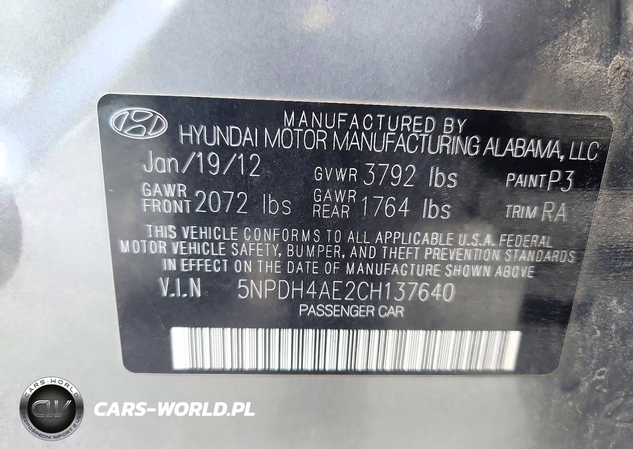 2012 Hyundai Elantra Limited VIN:5NPDH4AE2CH137640 - 12