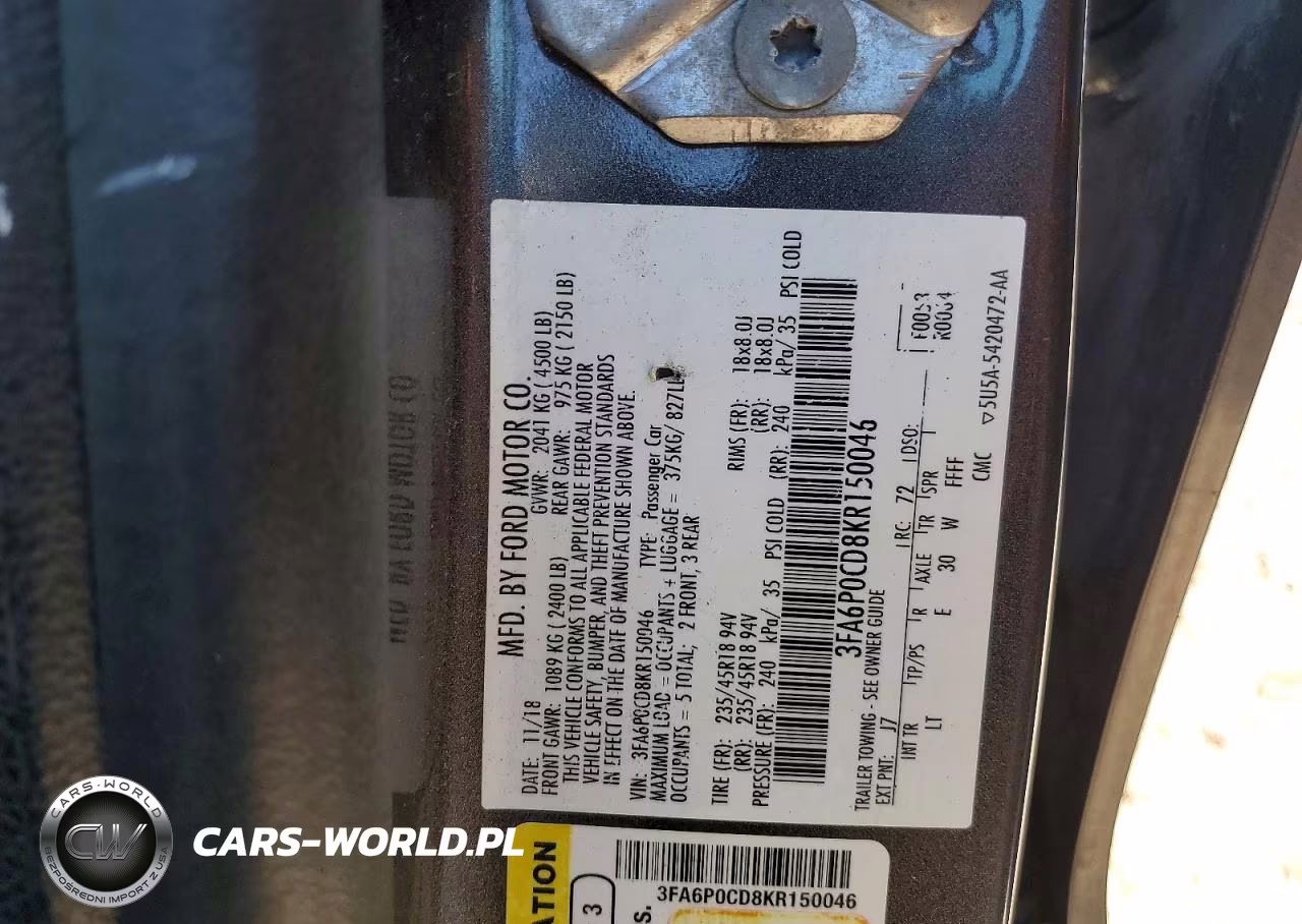 2019 Ford Fusion Sel VIN:3FA6P0CD8KR150046 - 12