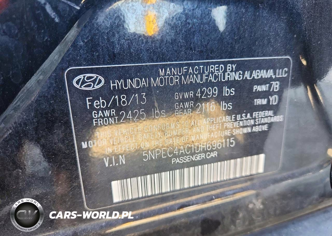 2013 Hyundai Sonata Se VIN:5NPEC4AC1DH696115 - 13