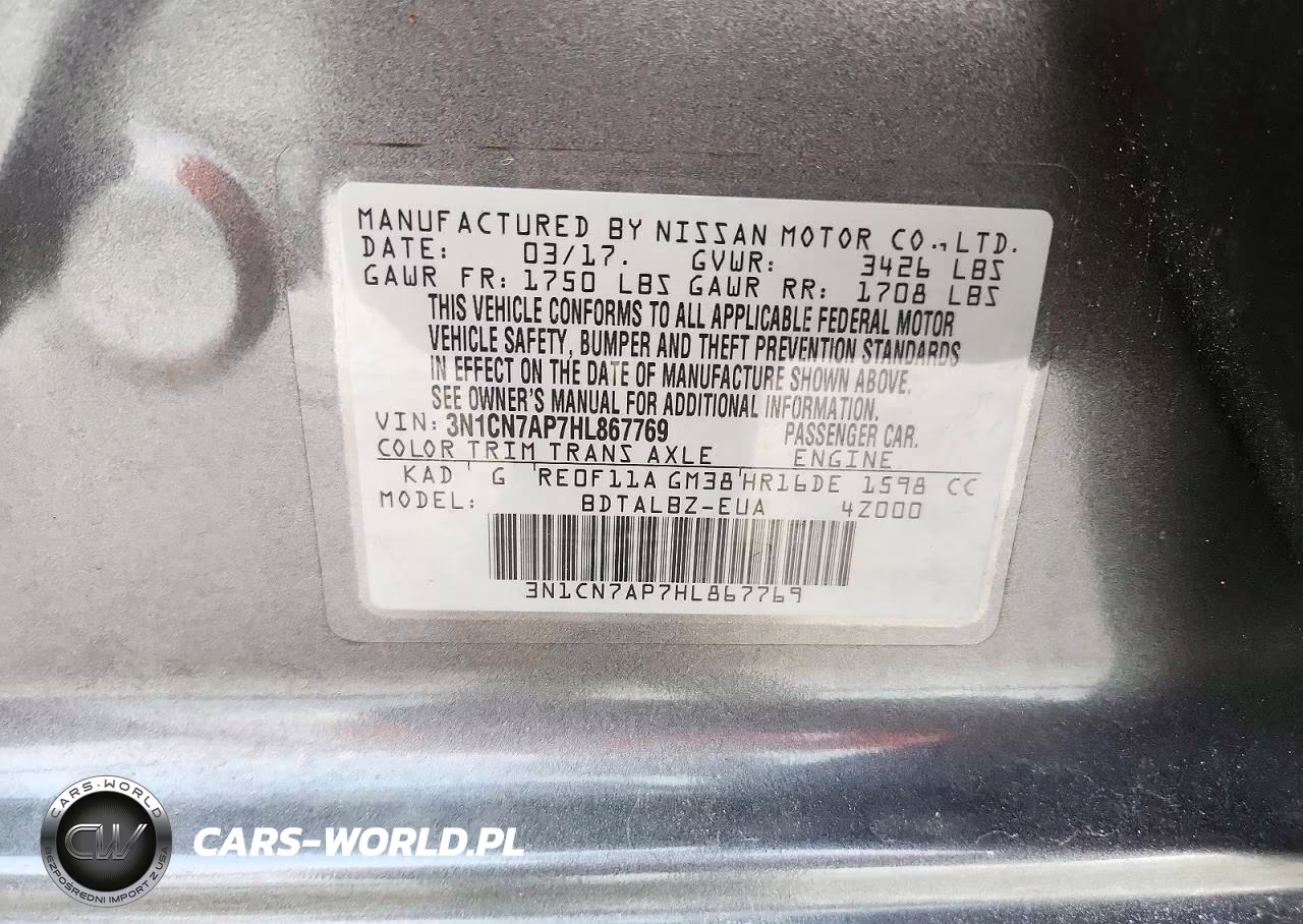 2017 Nissan Versa 1.6 Sv VIN:3N1CN7AP7HL867769 - 13