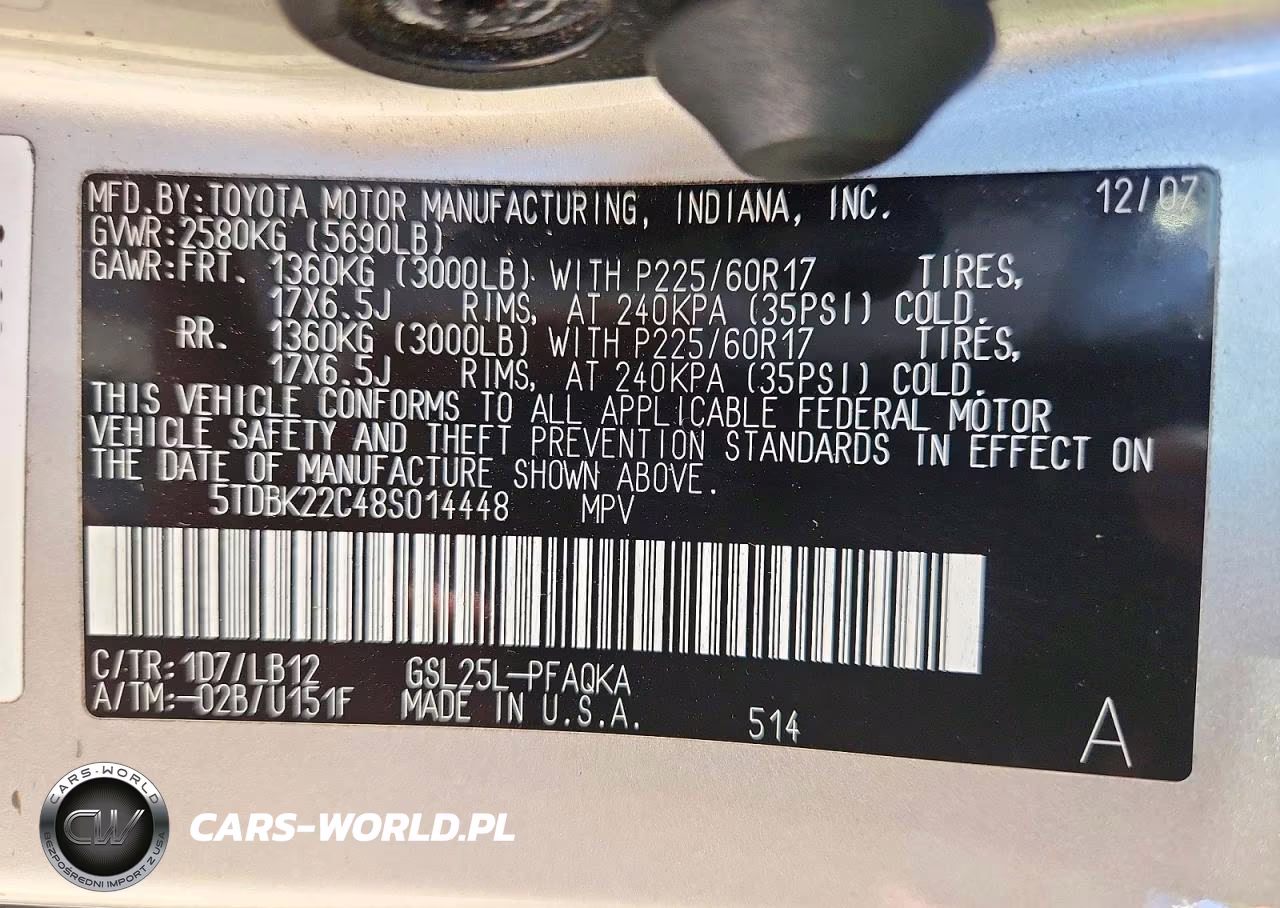 2008 Toyota Sienna Xle Limited VIN:5TDBK22C48S014448 - 13