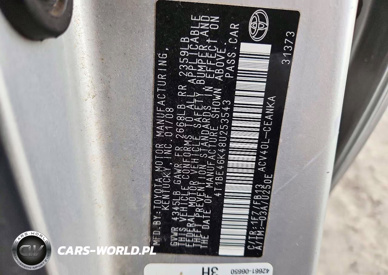 2008 Toyota Camry Le VIN:4T1BE46K48U253543 - 12