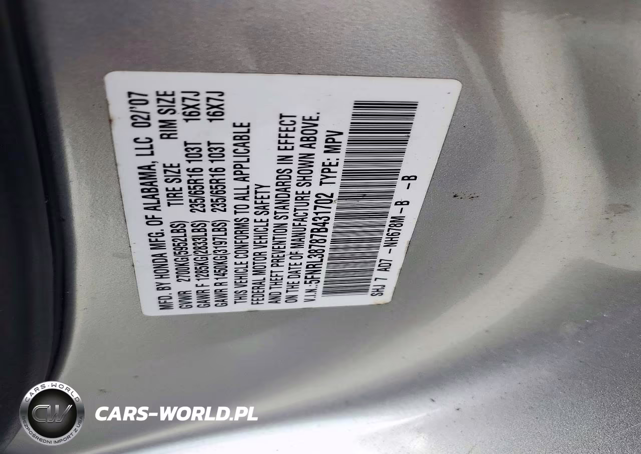 2007 Honda Odyssey Exl VIN:5FNRL38787B431702 - 13