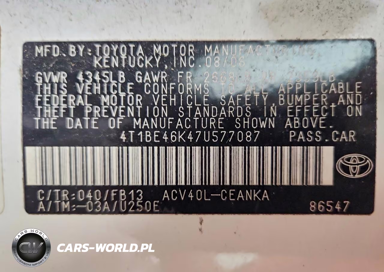2007 Toyota Camry Ce VIN:4T1BE46K47U577087 - 12