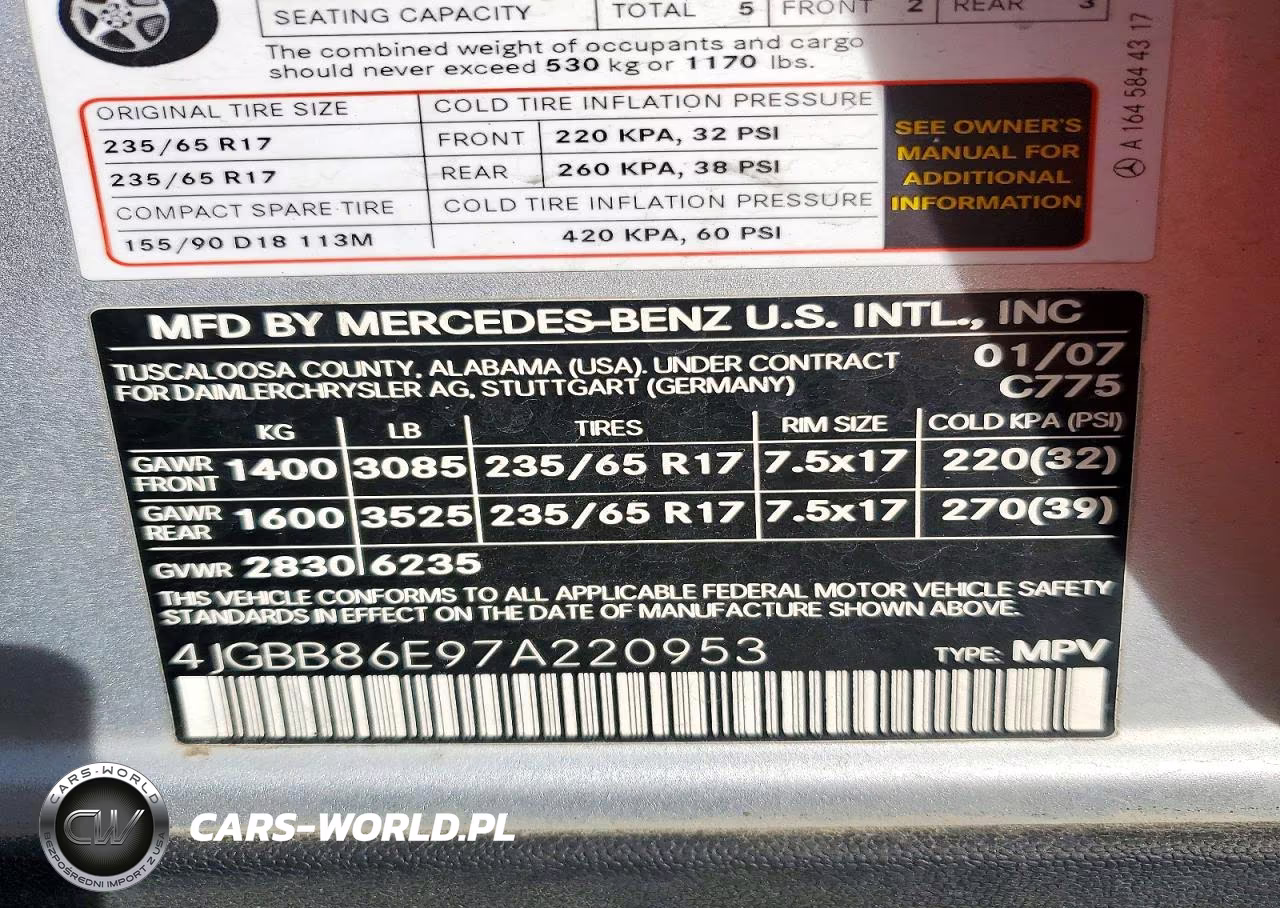 2007 Mercedes-Benz Ml 350 VIN:4JGBB86E97A220953 - 13