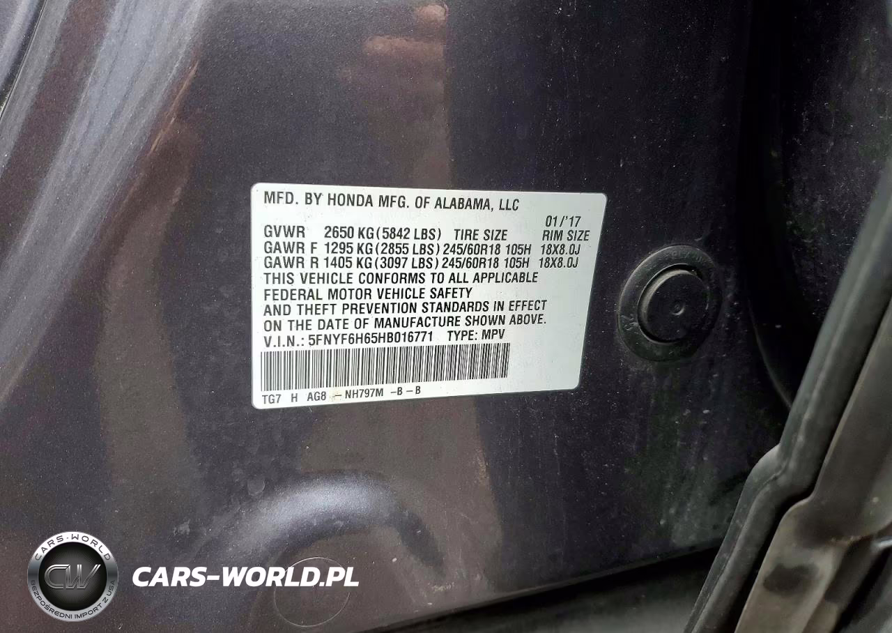 2017 Honda Pilot Exl VIN:5FNYF6H65HB016771 - 13