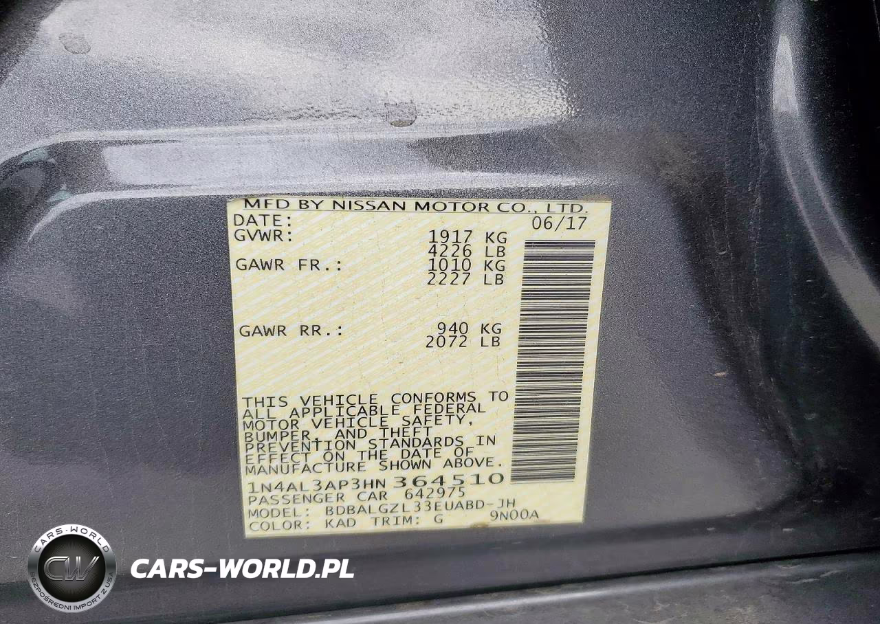 2017 Nissan Altima 2.5 S VIN:1N4AL3AP3HN364510 - 12