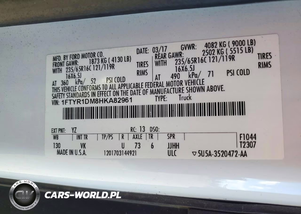 2017 Ford Transit T-250 VIN:1FTYR1DM8HKA82961 - 14