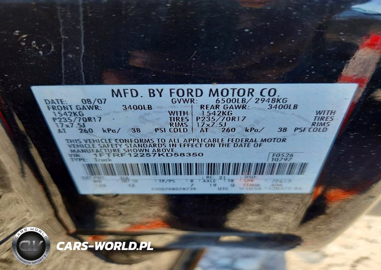 2007 Ford F150 VIN:1FTRF12257KD58350 - 12
