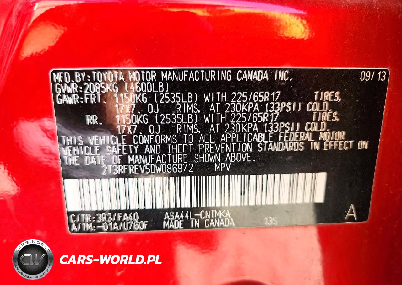 2013 Toyota Rav4 Xle VIN:2T3RFREV5DW086972 - 13