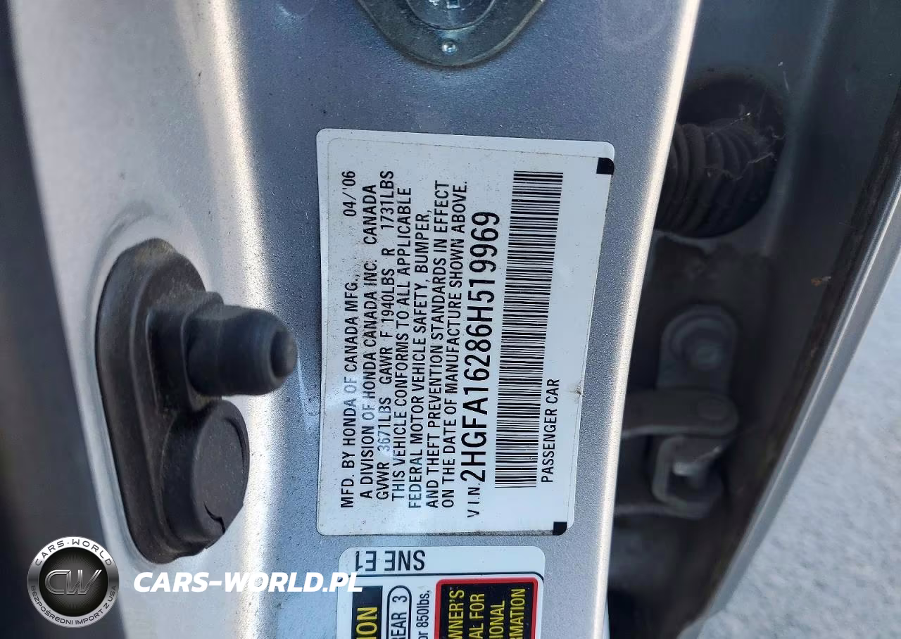 2006 Honda Civic Dx VIN:2HGFA16286H519969 - 12