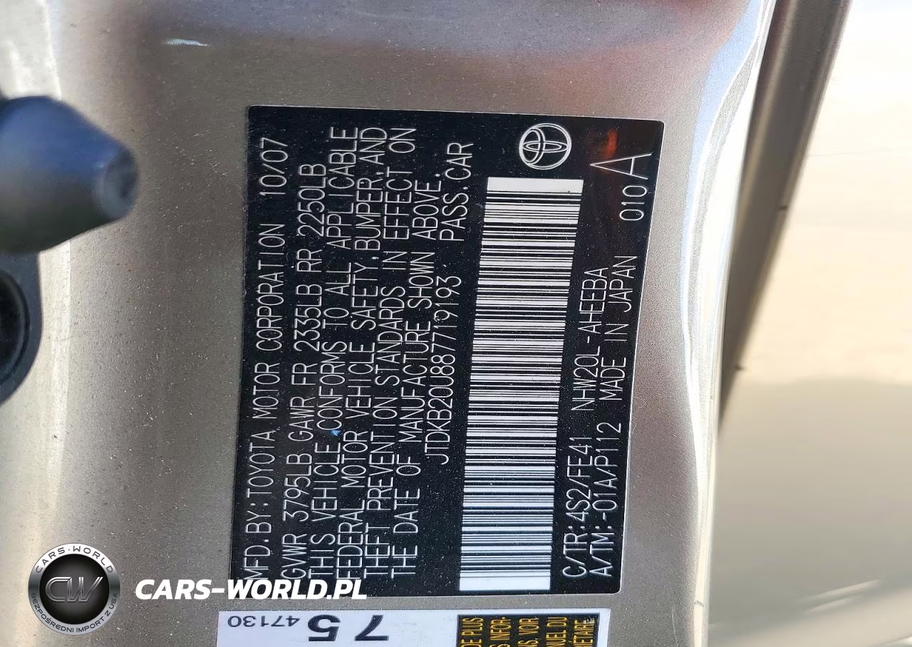 2008 TOYOTA PRIUS VIN:JTDKB20U887719193 - 13