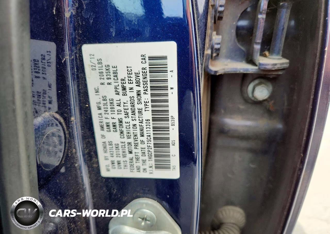 2012 Honda Accord Ex VIN:1HGCP2F75CA113306 - 13