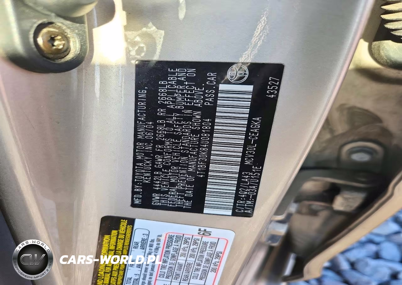 2004 Toyota Camry Xle V6 VIN:4T1BF30K84U081804 - 12