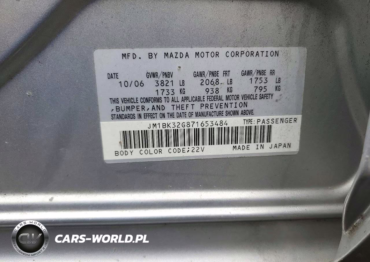 2007 Mazda 3 I VIN:JM1BK32G871653484 - 13