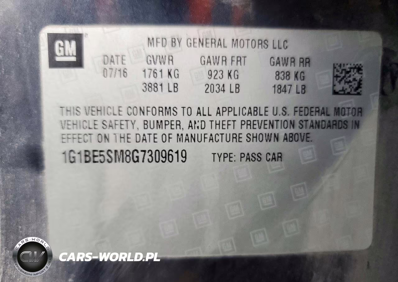 2016 Chevrolet Cruze Lt VIN:1G1BE5SM8G7309619 - 12